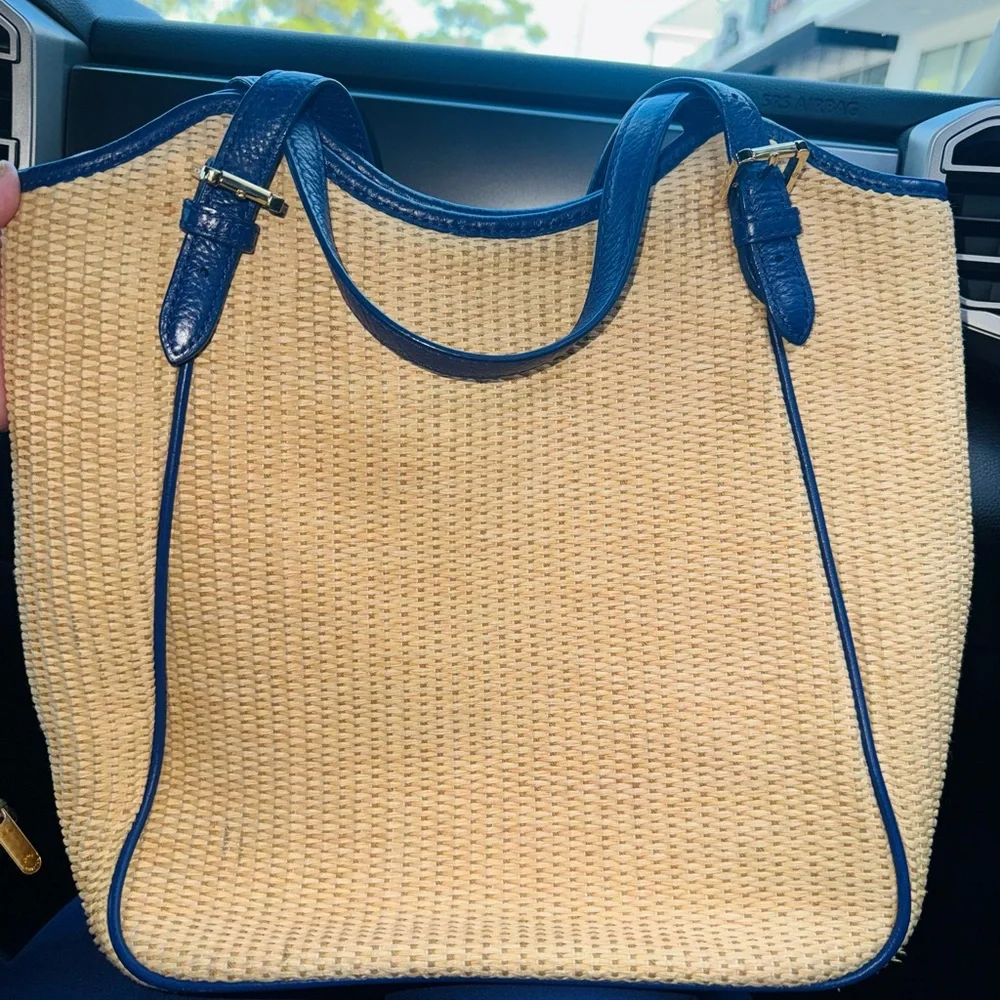 Tory Burch Leather Trim Raffia Tote Bag - Picture 3 of 9